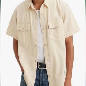 Levi's Western Relaxed Fit Large Short Sleeve Shirt Pearl Snap Button Ivory
